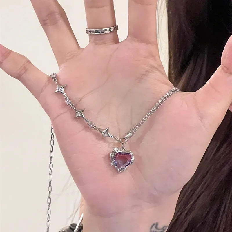 Kpop Y2K Aesthetic Butterfly Pendant Necklace for Women Hip Hop Vintage Double Chain Heart Necklaces Girls Gifts Jewelry-Dollar Bargains Online Shopping Australia