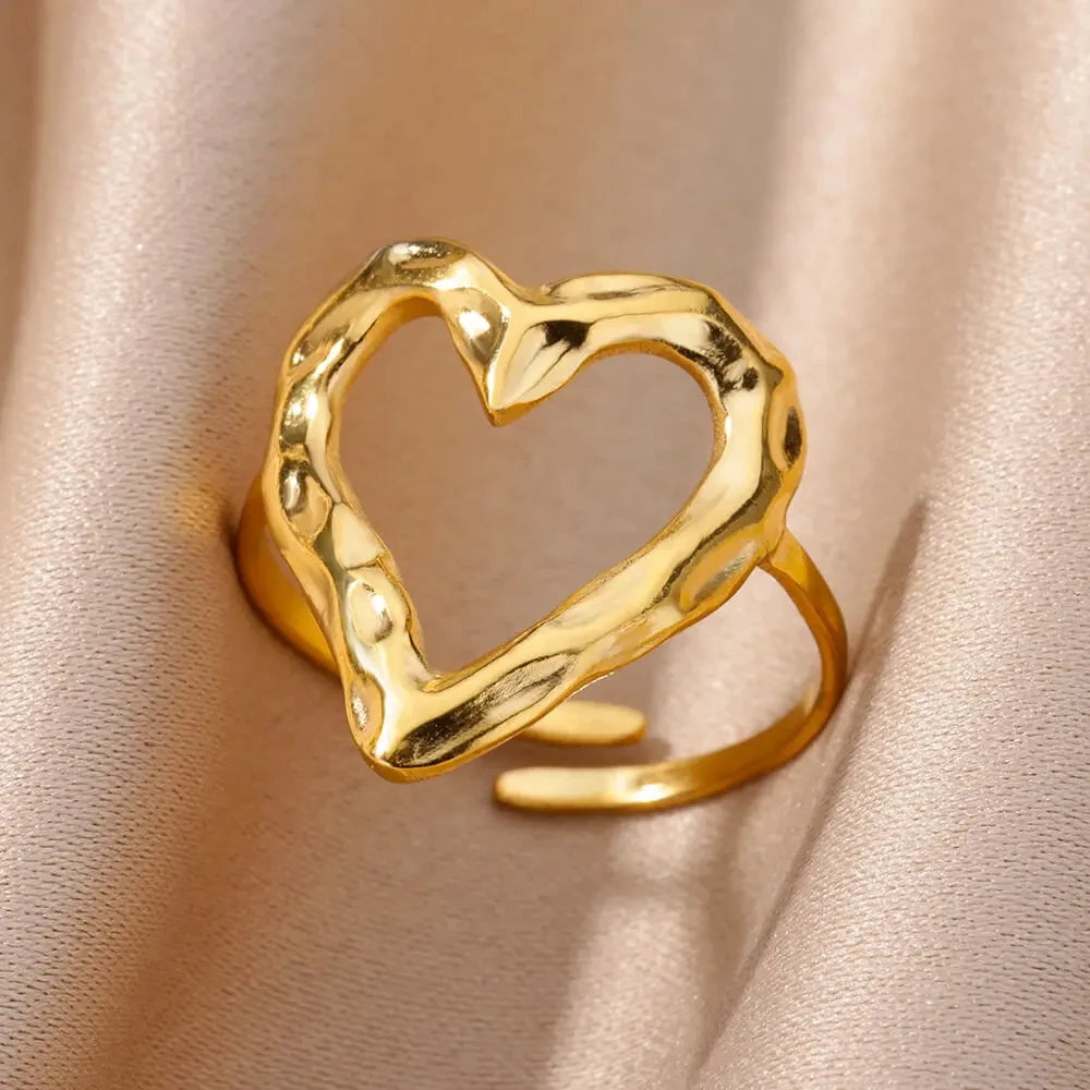Gold Color Stainless Steel Shell Rings For Women Vintage Oval Blue Stone Adjustable Ring Fashion Party Jewelry Anniversary Gift-Dollar Bargains Online Shopping Australia