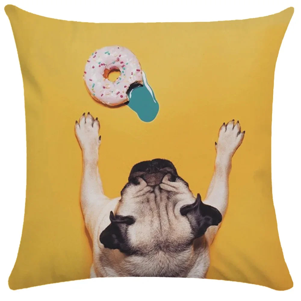 Pug Bulldog Print Cushion Cover Pets Dog Pillowcase For Home Sofa Decoration Polyester Lumbar Pillow Case Gift-Dollar Bargains Online Shopping Australia