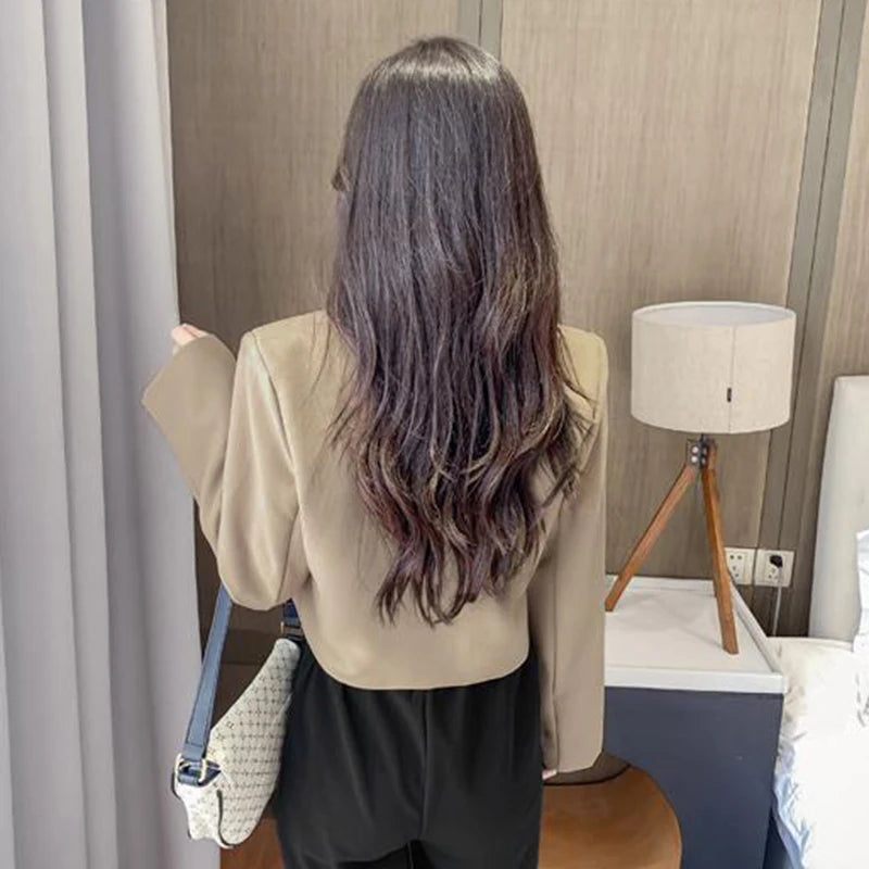 Cropped Blazers Women Solid Color Simple Single-button Outwear Teens All-match Long Sleeve Office Suit Jacket-Dollar Bargains Online Shopping Australia