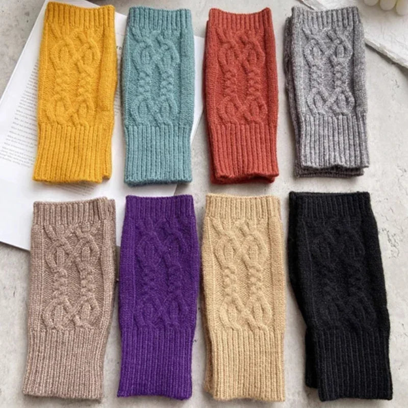 Women Winter Fingerless Gloves Warm Soft Wool Knitted Mittens Elegant Wrist Arm Hand Half Finger Elastic Short Gloves-Dollar Bargains Online Shopping Australia