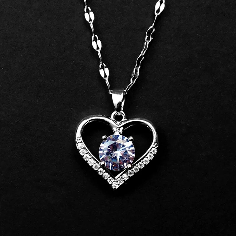 Gems Heart Pendant Necklace Golden Stainless Steel Lips Neck Chain Female Necklaces Jewelry for Girl-Dollar Bargains Online Shopping Australia