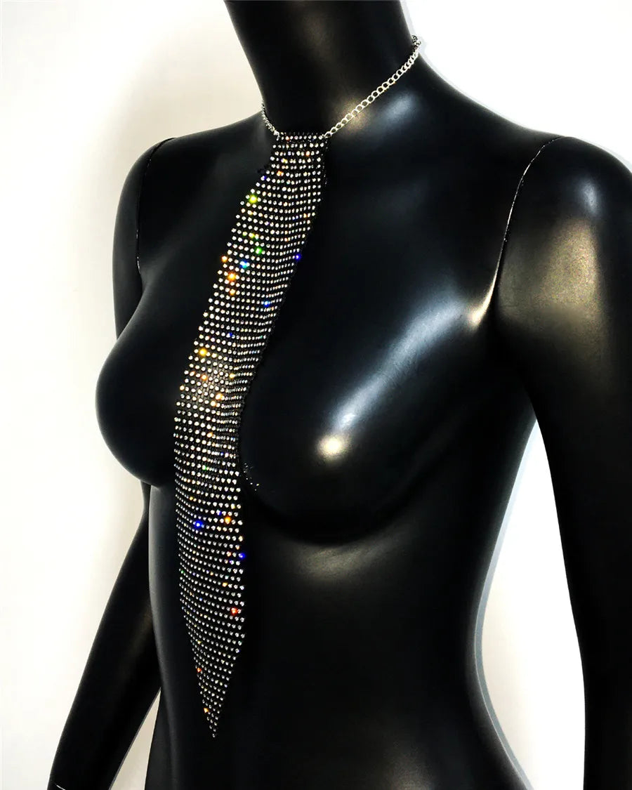 Shiny Rhinestone Fishnet Tie For Women Fashion Luxury Diamond Wedding Banquet Feast Club Party Necklace Jewelry Accessories-Dollar Bargains Online Shopping Australia