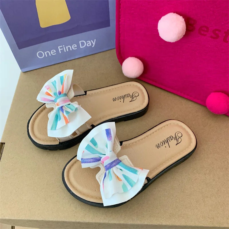 Bow Flats Open Toe Slide Sandals Non-slip Flip Flops Children Home Slippers Kids Girls Summer Cute Beach Slippers Shoe-Dollar Bargains Online Shopping Australia