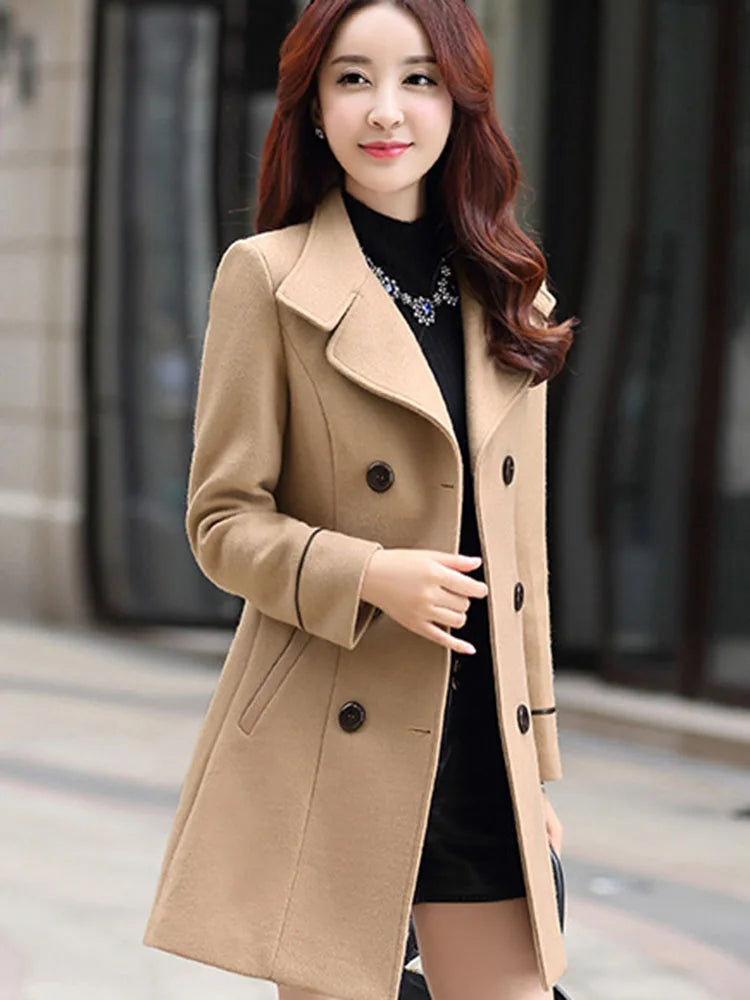 Jacket Women Double Breasted Solid Color Coat Korean Slim Female Woolen Jacket-Dollar Bargains Online Shopping Australia