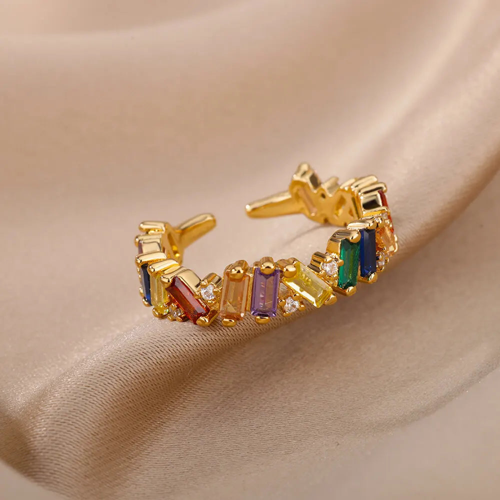Colorful Zircon Rings For Women Gold Color Stainless Steel Fashion Cubic Zirconia Ring Wedding Jewelry Gift-Dollar Bargains Online Shopping Australia