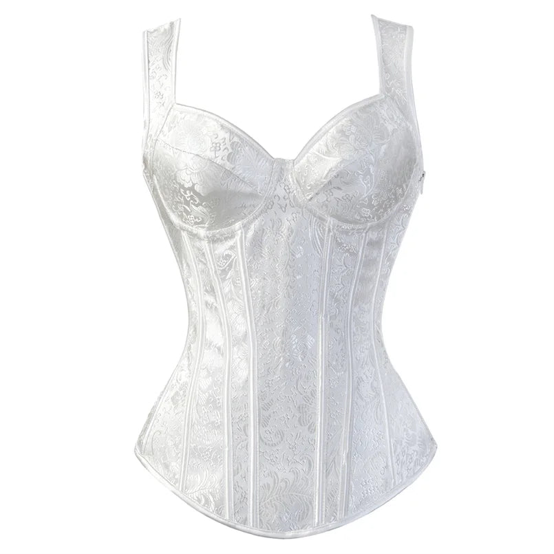 Corset with Straps for Women Black Overbust Corset Plus Size Jacquard Lace-Up Corset Zipper TOP Vintage Gothic Corset Bustier-Dollar Bargains Online Shopping Australia