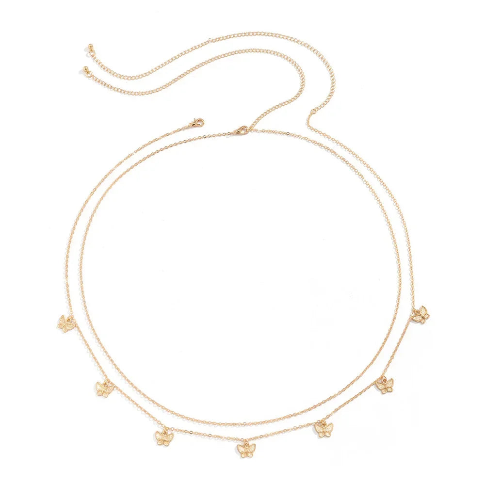 Double Thin Chain Women's Waist Chain Charming Butterfly Stainless Steel Belly Chain Summer Beach Bikini Body Jewelry-Dollar Bargains Online Shopping Australia