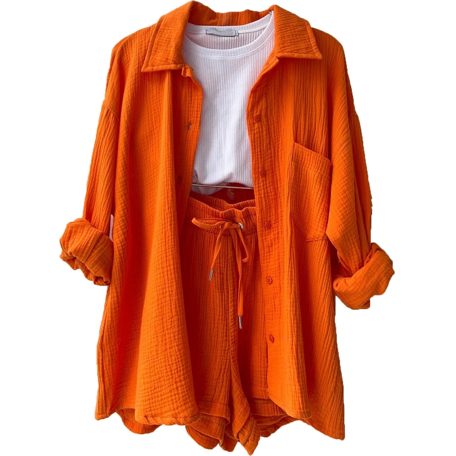 Casual Sleepwear Cotton Pajamas For Women Sets Suit Turn-Down Collar Long Sleeve Sleep Tops Shorts Two Piece Set Female Homewear-Dollar Bargains Online Shopping Australia