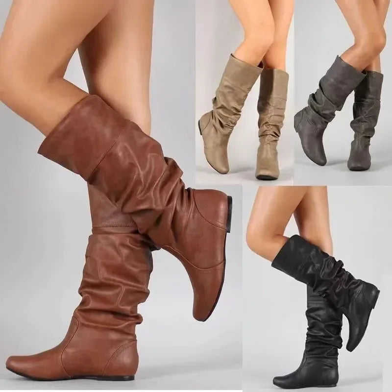 Mid-Calf Boots Women Flat Shoes Spring Autumn Women High Boots Long Western Cowboy Boots Women Footwear Large size 35-43-Dollar Bargains Online Shopping Australia