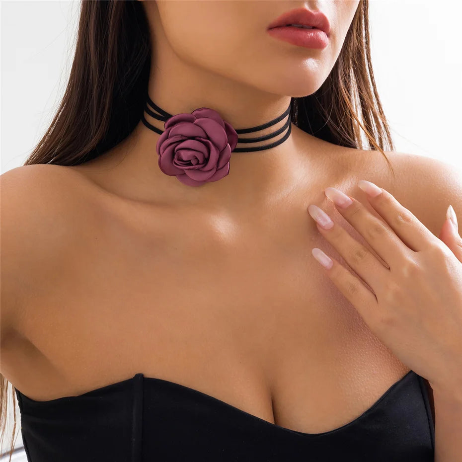 Gothic Elegant Big Rose Flower Clavicle Chain Necklace Women Wed Bridal Sexy Adjustable Choker Mariage Jewelry Y2K Accessories-Dollar Bargains Online Shopping Australia