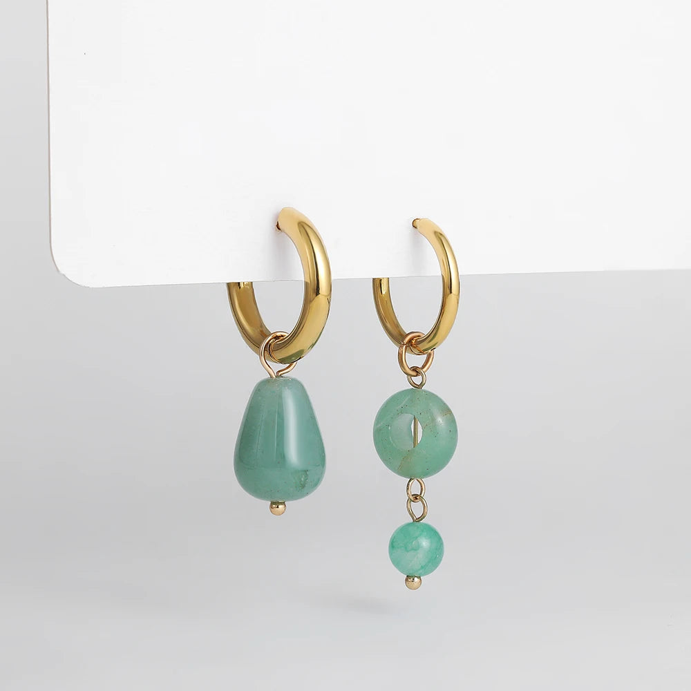Bohemian Handmade Natural Stone Beads Hoop Earrings for Women Golden Color Stainless Steel Circle-Dollar Bargains Online Shopping Australia
