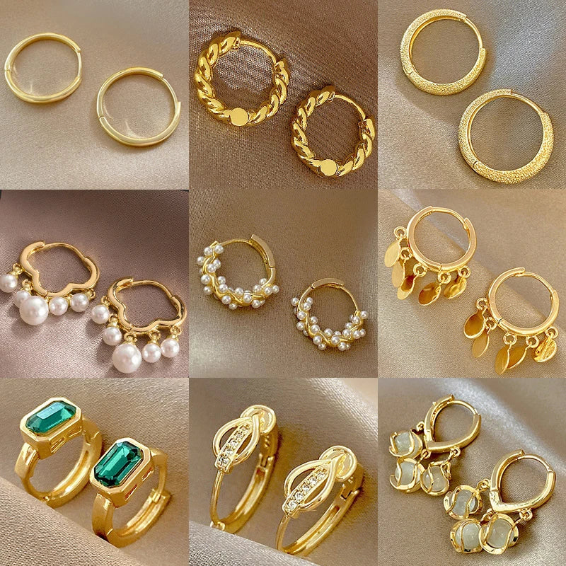 2PCS/Set Fashion Gold Color Hoop Earrings for Women Korean Design Crystal Pearl Dangle Earring Jewelry-Dollar Bargains Online Shopping Australia