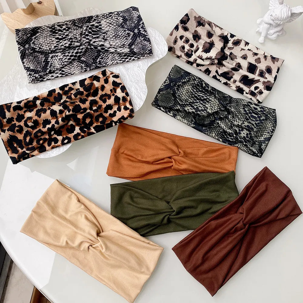 Women Cross Solid Color Hair Bands Girls Leopard Print Flower Headbands Fashion Vintage Turban Make Up Hair Accessories-Dollar Bargains Online Shopping Australia