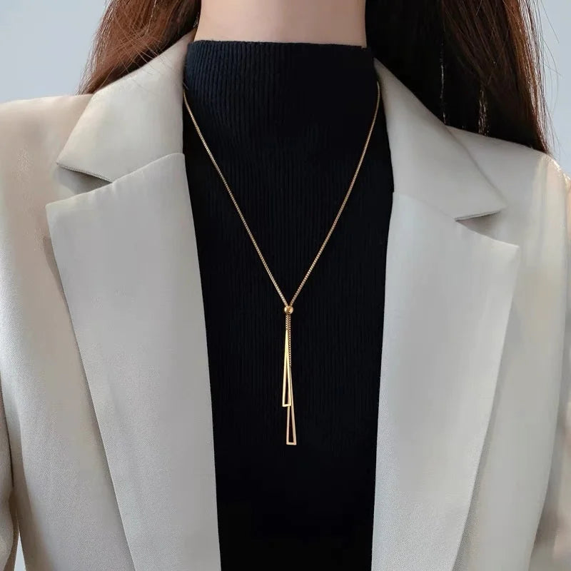 Geometric Sweater Box Chain Female Long Necklace For Women Adjustable Fine Jewelry Wedding Party Birthday Gift-Dollar Bargains Online Shopping Australia