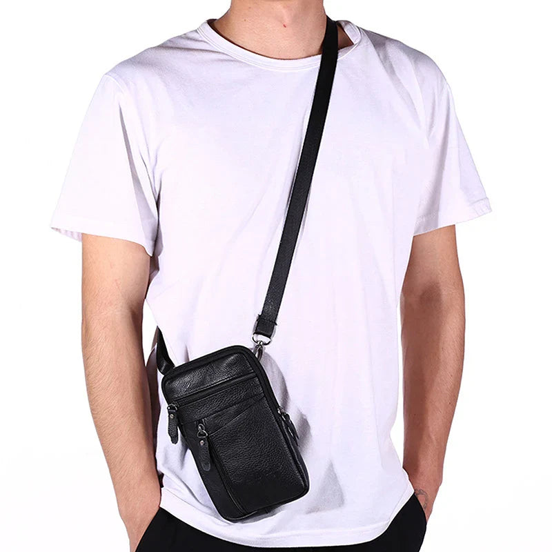 Men'S Shoulder Bag Multi-Function Leather Messenger Bag Casual Crossbody Bags High Quality Male Purse Phone Men'S Chest Pack