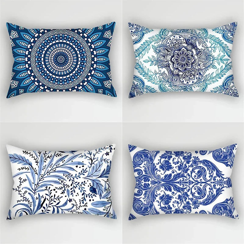 Bohemian Blue Flower Pillowcase Vintage ink plant Leaf Cushion cover Home Decor Sofa Living Room Car Waist