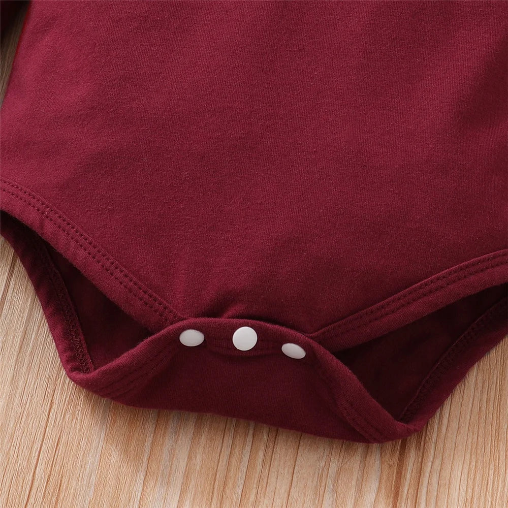 Baby Girl Clothes Set Red Color Long Sleevs Bodysuit + Flower Strap Pants 2PCS Infant Girl New Years Clothing Suit-Dollar Bargains Online Shopping Australia