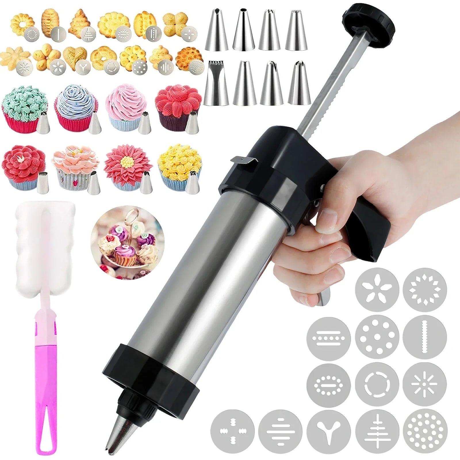 Biscuit Press Stainless Steel Cream Decorating Cookie Gun Nozzle Mold DIY Pastry Extruder Different Shapes Kitchen Baking Tools-Dollar Bargains Online Shopping Australia