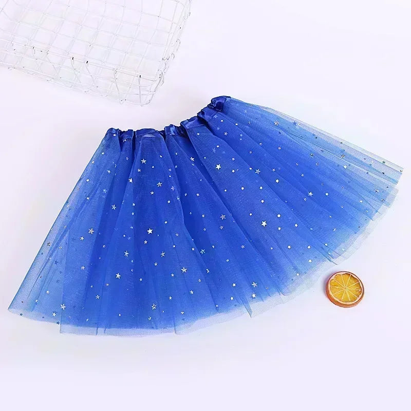 Kids Baby Star Glitter Dance Tutu Skirt For Girl Sequin 3 Layers Tulle Toddler Lace Pettiskirt Children Chiffon-Dollar Bargains Online Shopping Australia