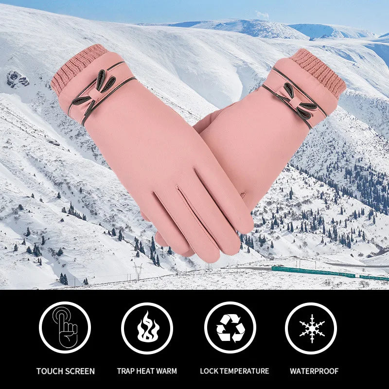 Winter Women Gloves Hand Warmer Thermal Fleece Lined Guantes Full Finger Ladies Mitten Touchscreen Waterproof Bike Cycling Glove-Dollar Bargains Online Shopping Australia