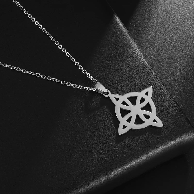 Witch Knot Necklace Stainless Steel Magic Knot Pagan Witchcraft Symbols Pendant Celtic Knot Necklace Jewelry Gifts for Women-Dollar Bargains Online Shopping Australia