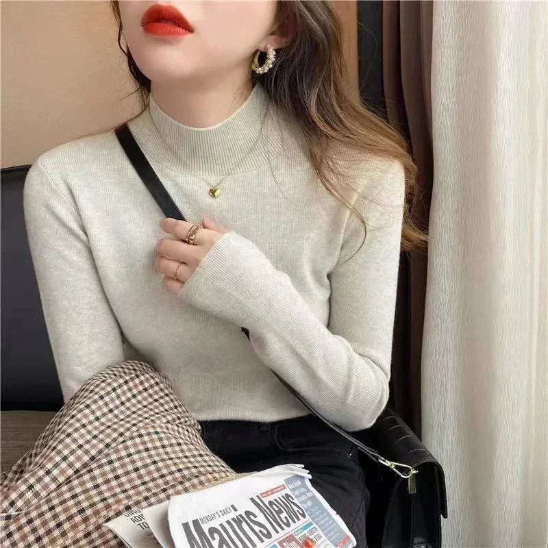 Solid Color Turtleneck Women Autumn Winter Knitted Sweaters Basic Primer Pullovers Korean Sweater Slim-fit Pullover-Dollar Bargains Online Shopping Australia