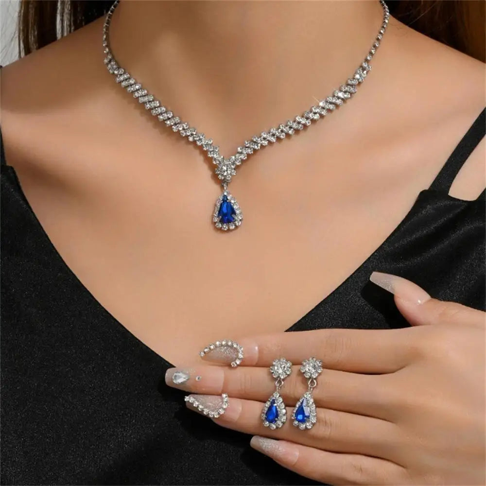 2pcs/set Jewelry Sets Women Elegant Waterdrop Rhinestone Pendant Necklace stud Earrings Wedding Dress Bridal Jewelry Set-Dollar Bargains Online Shopping Australia
