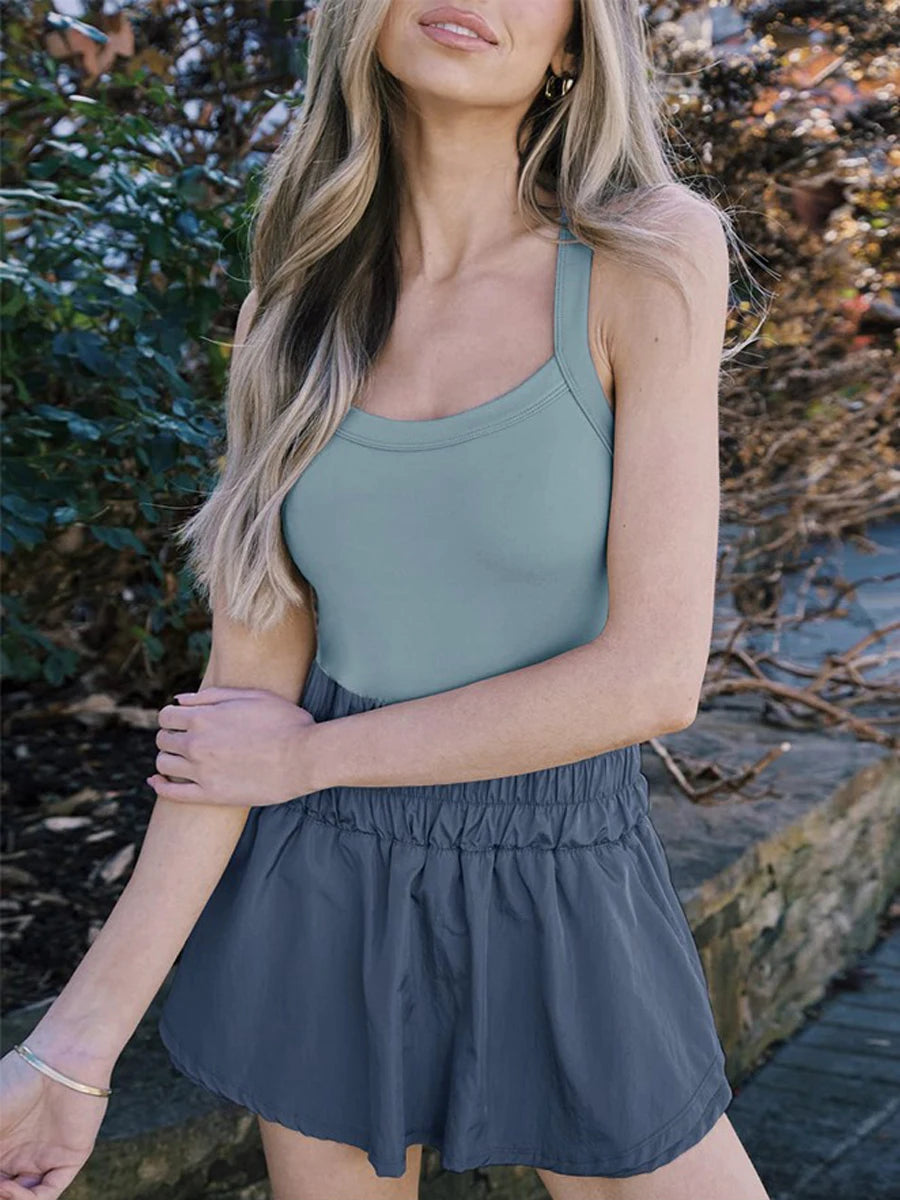 Tennis Dress Skorts Underneath Solid Color Sleeveless Athletic Dresses Workout Golf Dress Streetwear Y2k-Dollar Bargains Online Shopping Australia