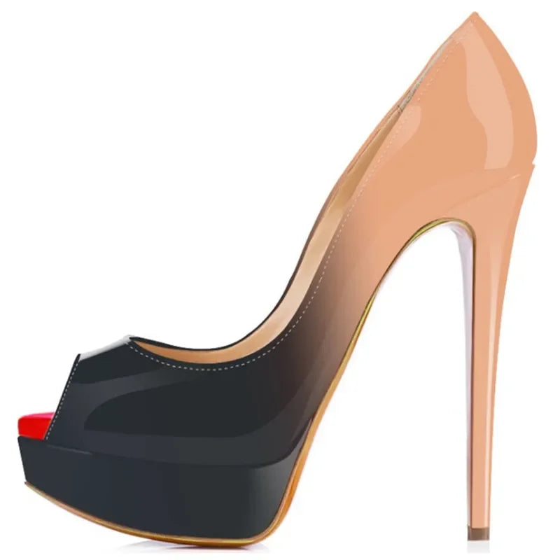Women Pumps Sexy Platform Peep Toe 14cm Extremely Thin High Heels Stiletto Patent Leather Fashion Party Nighclub Wedding Shoes-Dollar Bargains Online Shopping Australia