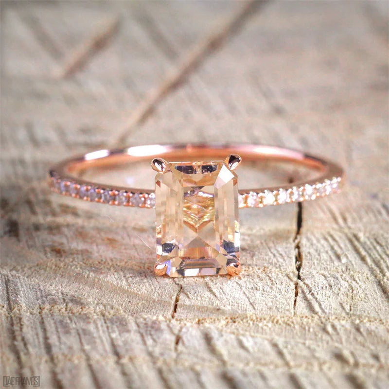 Elegant Luxury Rose Gold Colors Rings for Women Trendy Metal Inlaid Champagne Stone Wedding Ring Set Engagement Jewelry-Dollar Bargains Online Shopping Australia