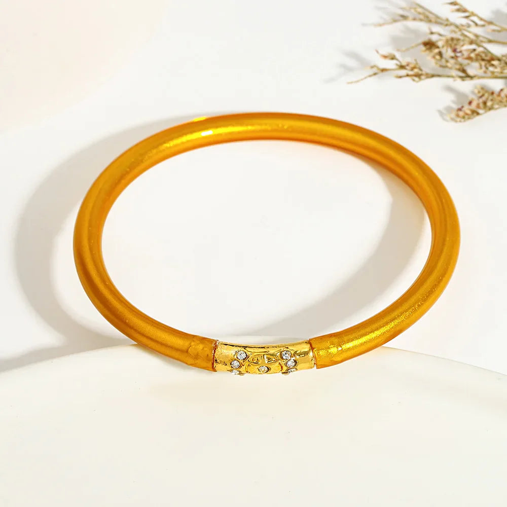 Inlaid Rhinestone Metal Buckle Silicone Bracelet for Women Buddhist Rush Temple Glitter Filled Jelly Lightweight Bangles-Dollar Bargains Online Shopping Australia