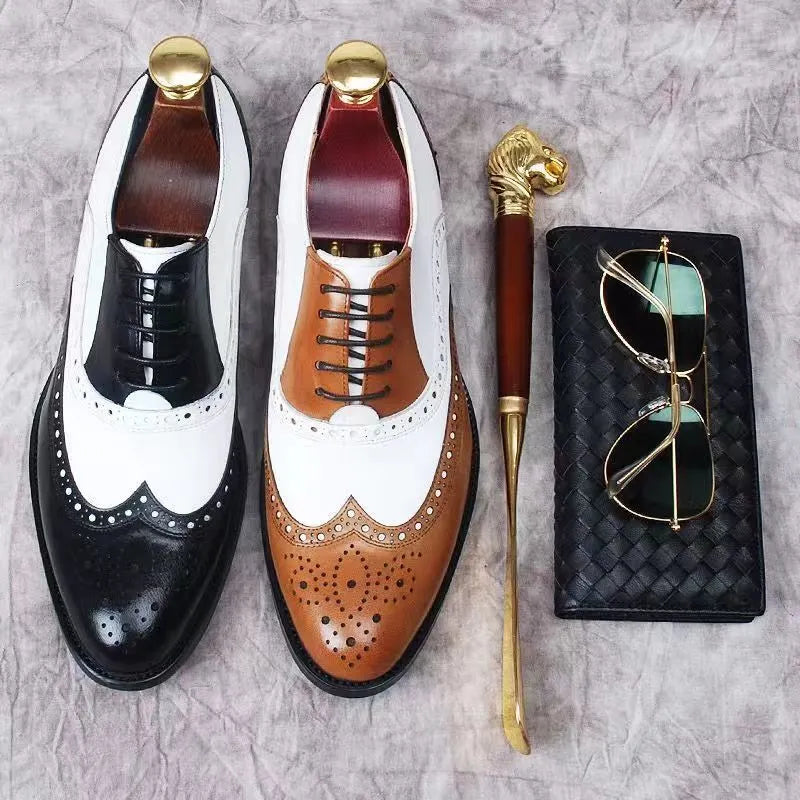 Retro Colored Men Block Carved Casual Shoes Male Business Dress