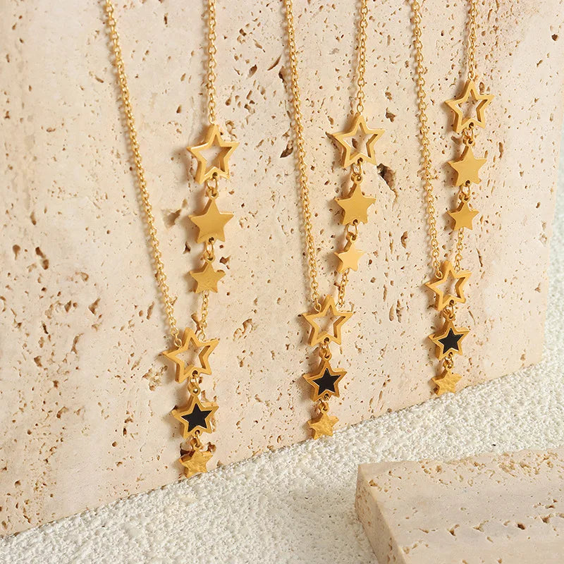Star Pendant Necklace for Women Stainless Steel Gold Plated Chain Black Acrylic Fashion Jewelry-Dollar Bargains Online Shopping Australia