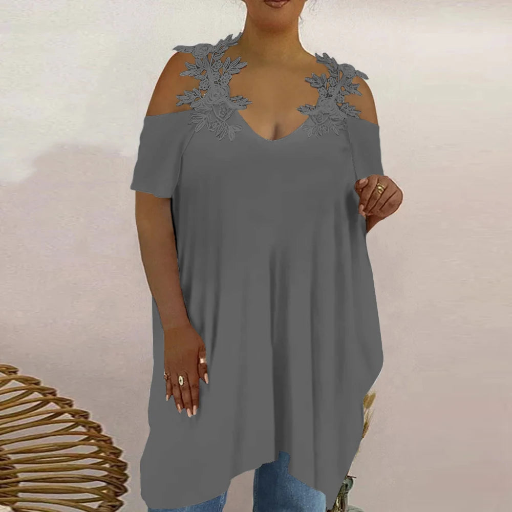 Lace Top Women Clothing Summer Casual Oversized Long T-Shirt Tee for Female Y2K Clothes Sexy Loose Blouse-Dollar Bargains Online Shopping Australia