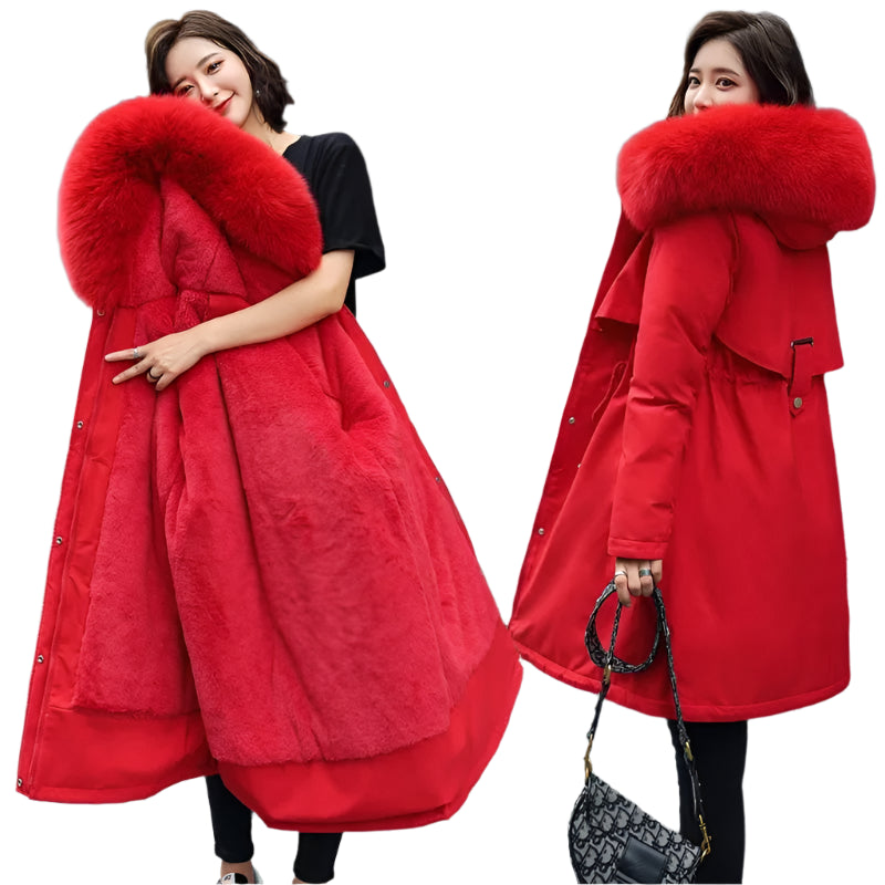 Women Parka Clothes Long Coat Wool Liner Hooded Jacket Fur Collar Thick Warm Snow Wear Fashion Parka-Dollar Bargains Online Shopping Australia