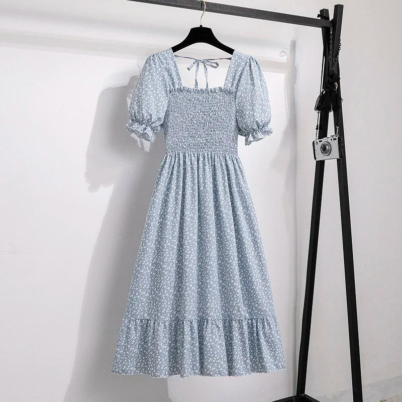 Chiffon Dresses Fashion Female Elastic Waist Short Sleeve Pleated Casual Dress Women A-line Dresses-Dollar Bargains Online Shopping Australia