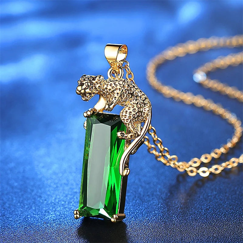 Exquisite Fashion Leopard Jadeite Tourmaline Pendant Necklace Ladies High-End Noble Temperament Necklace Jewelry Engagement Gift-Dollar Bargains Online Shopping Australia