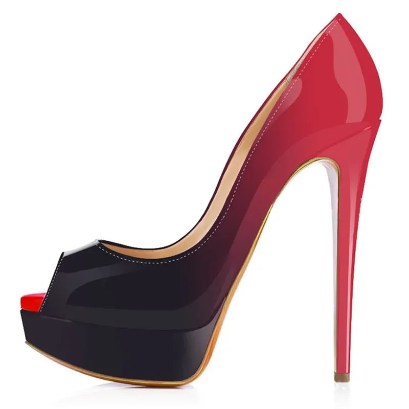 Women Pumps Sexy Platform Peep Toe 14cm Extremely Thin High Heels Stiletto Patent Leather Fashion Party Nighclub Wedding Shoes-Dollar Bargains Online Shopping Australia