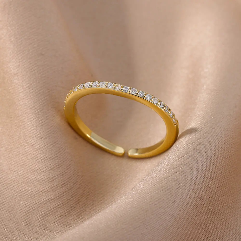 Colorful Zircon Rings For Women Gold Color Stainless Steel Fashion Cubic Zirconia Ring Wedding Jewelry Gift-Dollar Bargains Online Shopping Australia