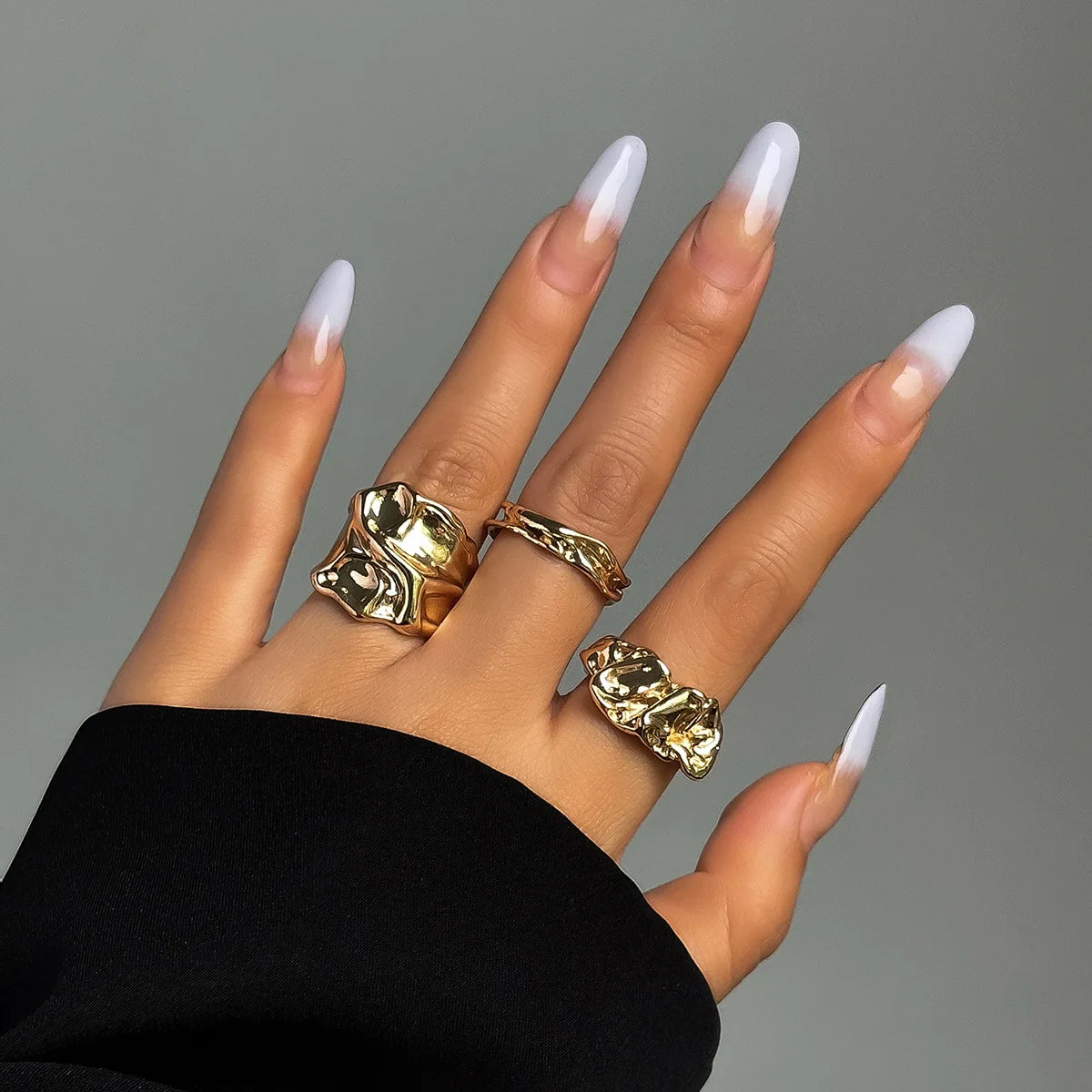 3Pcs Vintage Irregular Pleated Open Ring for Women Men Vintage Punk Liquid Metal Style Finger Y2K Accessories Fashion Jewelry-Dollar Bargains Online Shopping Australia