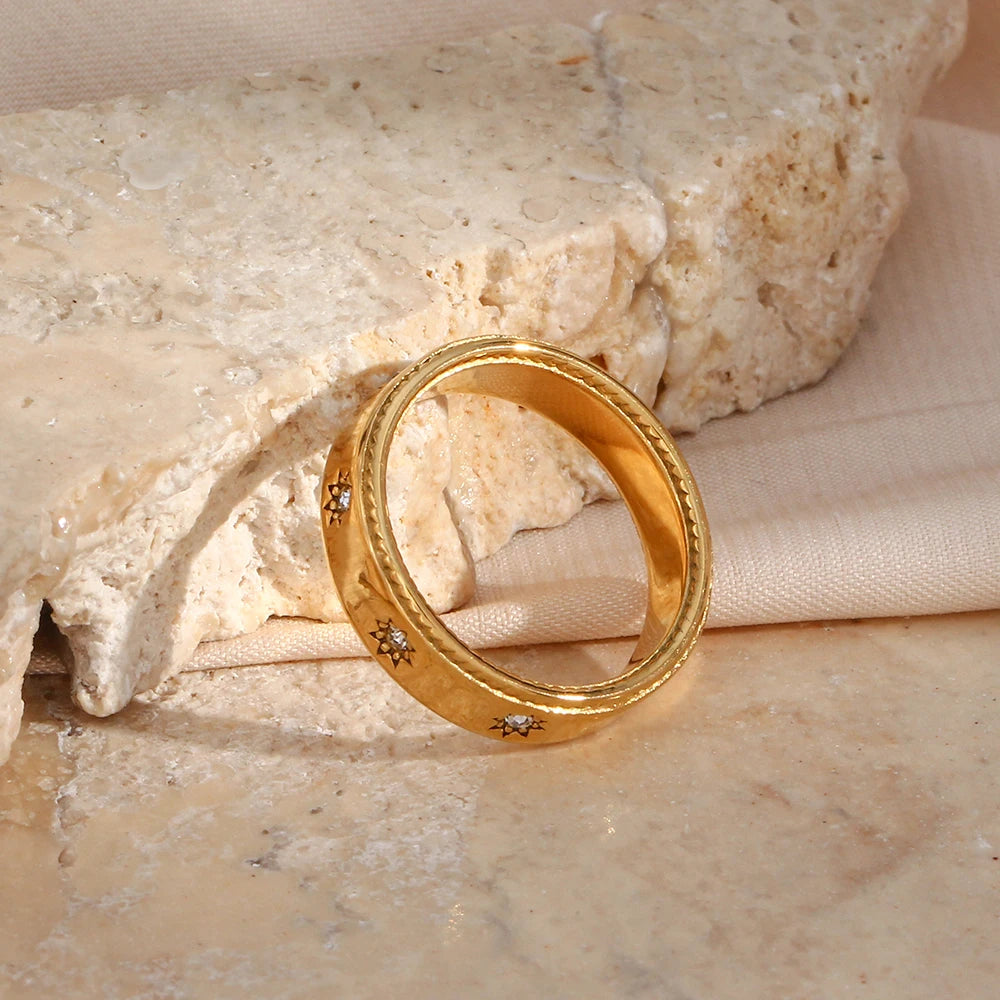 Steel Women 18K Gold Plated Waterproof Clear Crystal Zircon Star Gold Rings For Women-Dollar Bargains Online Shopping Australia