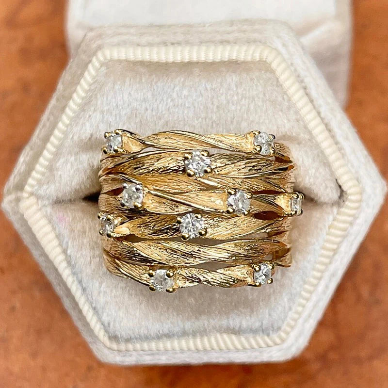 Wide Ring for Women Gold Color Luxury Twist Design Band Cocktail Rings Fashion Female Accessories Party Jewelry-Dollar Bargains Online Shopping Australia