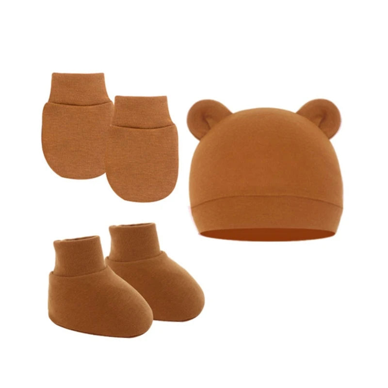Newborn Hat Gloves Socks Set for Baby Boy Girl Cotton Fall Casual Photography Props Soft Headwear Infant Nightcap-Dollar Bargains Online Shopping Australia