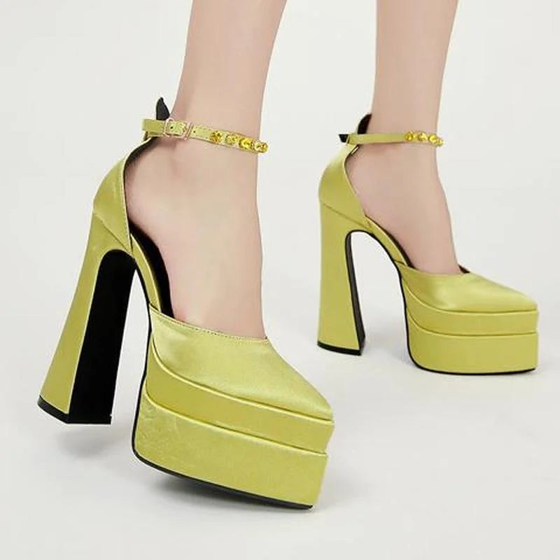 Women Sandals Summer Shoes Sexy Thick High Heels Platform Black Red Yellow Dress Party Wedding Shoes Woman Pumps-Dollar Bargains Online Shopping Australia