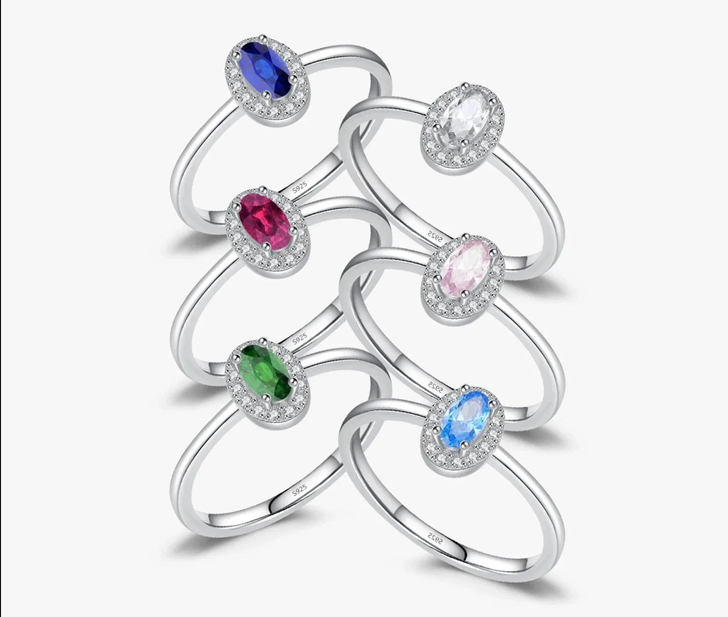 Silver Classic Elegant Oval Rainbow Colorful Zirconia Ring For Women Wedding Engagement Fine Jewelry