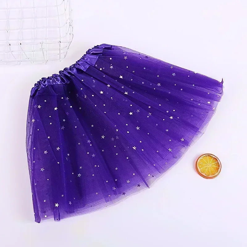 Kids Baby Star Glitter Dance Tutu Skirt For Girl Sequin 3 Layers Tulle Toddler Lace Pettiskirt Children Chiffon-Dollar Bargains Online Shopping Australia