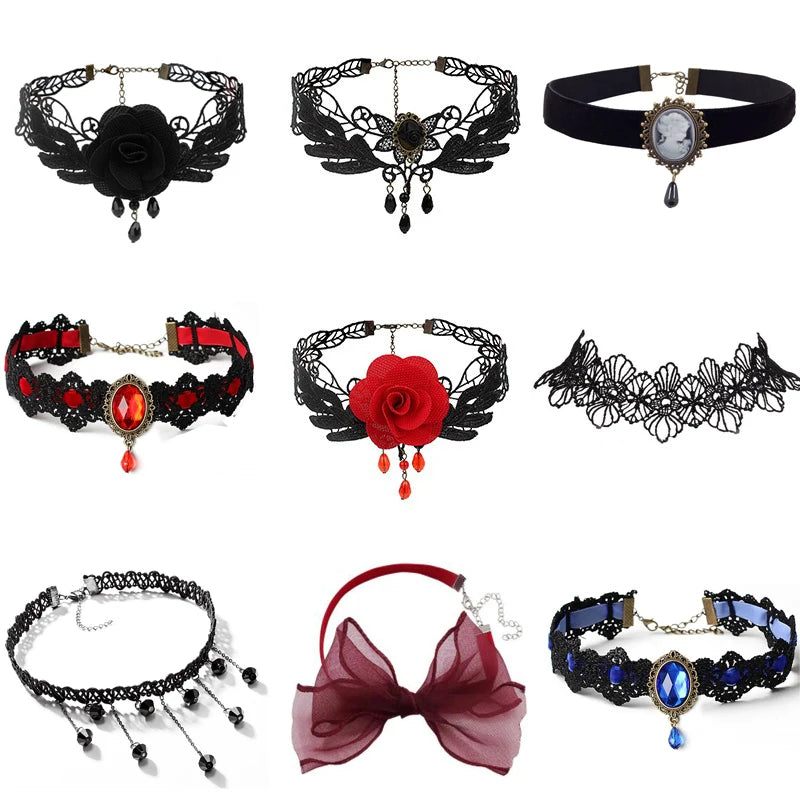 Crystal Statement Necklace Collar Black Lace Chokers Flower Necklaces For Women Girl Boho Flower Charms-Dollar Bargains Online Shopping Australia