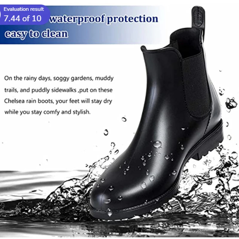 Women Chelsea Rain Boots Shiny Ankle Boots Waterproof Upper Toe Elastic Band Low Sole Fashion Non-slip Comfortable Boots-Dollar Bargains Online Shopping Australia