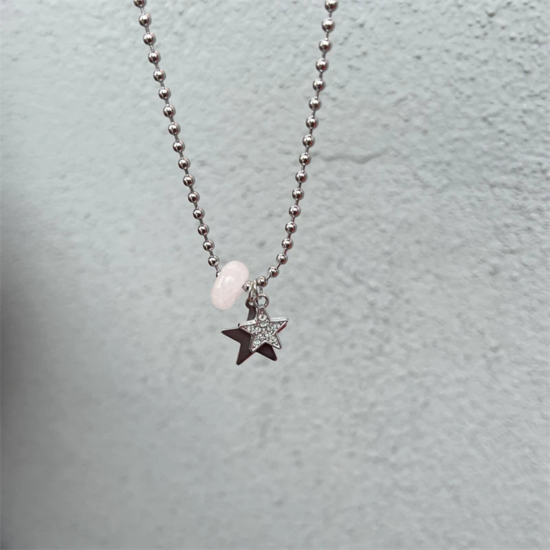 Titanium Steel Star Pendant Necklace for Men Women Y2K Hip Hop Cool Hot Girls Beads Chains Choker Korean Fashion Jewelry-Dollar Bargains Online Shopping Australia